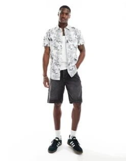 Jack & Jones Jack & Floral Shirt In Grey For Men Asphalt -Men Style Shop 205761269 4