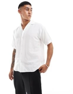 Jack & Jones Linen Shirt With Revere Collar In White For Men -Men Style Shop 205761460 1 white 1
