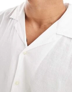 Jack & Jones Linen Shirt With Revere Collar In White For Men -Men Style Shop 205761460 3
