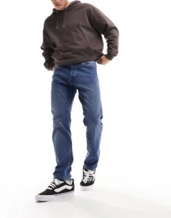 Jack & Jones Mike Tapered Jeans In Mid Blue For Men Blue Denim -Men Style Shop 205761778 5