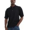 Jack & Jones Knitted Oversize Polo In Black For Men