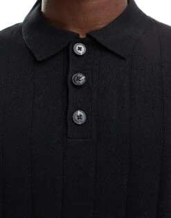 Jack & Jones Knitted Oversize Polo In Black For Men -Men Style Shop 205764496 3