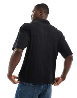 Jack & Jones Knitted Oversize Polo In Black For Men -Men Style Shop 205764496 4