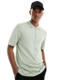 Jack & Jones Knitted Polo With Zip In Mint For Men Desert Sage -Men Style Shop 205764536 1 desertsage 1