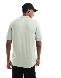 Jack & Jones Knitted Polo With Zip In Mint For Men Desert Sage -Men Style Shop 205764536 2