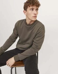 Jack & Jones Oversized Crew Neck Sweatshirt In Mocha For Men Bungee Cord -Men Style Shop 205883806 3