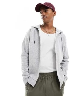 Jack & Jones Zip Through Hoodie In Light Grey Marl For Men