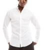 Jack & Jones Linen Shirt With Grandad Neck In White For Men