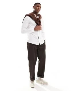 Jack & Jones Linen Shirt With Grandad Neck In White For Men -Men Style Shop 205930579 4