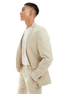Jack & Jones Slim Fit Suit Jacket In Beige For Men Pure Cashmere -Men Style Shop 205930826 1 purecashmere 1