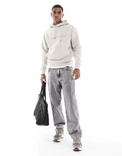 Jack & Jones Oversize Hoodie With Chest Logo In Beige For Men Moonbeam -Men Style Shop 205930893 3