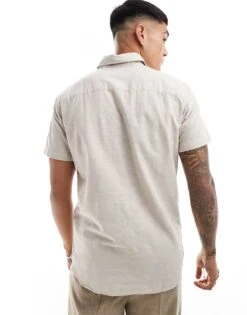 Jack & Jones Linen Shirt With Short Sleeves In Beige For Men Crockery -Men Style Shop 205930904 4