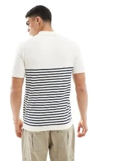 Jack & Jones Knitted Polo In White And Navy Stripes For Men Cloud Dancer Navy Bl -Men Style Shop 205930974 4