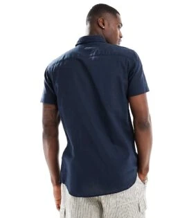 Jack & Jones Linen Shirt With Short Sleeves In Navy For Men Navy Blazer -Men Style Shop 205931037 2