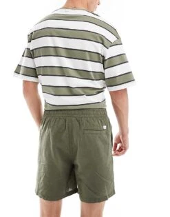 Jack & Jones Linen Shorts With Drawstring In Khaki For Men Dusty Olive -Men Style Shop 205931086 5