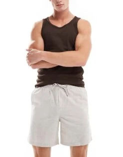 Jack & Jones Linen Shorts With Drawstring In Beige For Men Crockery -Men Style Shop 205931257 1 crockery 1