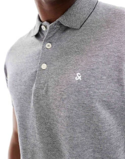 Jack & Jones Pique Polo In Grey For Men Anthracite Classic -Men Style Shop 205931305 4