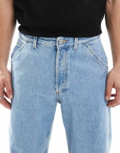 Jack & Jones Eddie Loose Carpenter Jeans In Light Blue Wash For Men Blue Denim -Men Style Shop 205965851 5