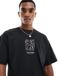 Jack & Jones Oversized T-shirt With Never Ending Chest Print In Black For Men -Men Style Shop 205985855 1 black 1