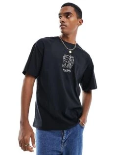 Jack & Jones Oversized T-shirt With Never Ending Chest Print In Black For Men -Men Style Shop 205985855 2
