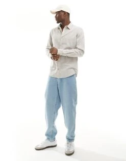 Jack & Jones Long Sleeve Linen Shirt In Beige For Men Crockery -Men Style Shop 206040185 4