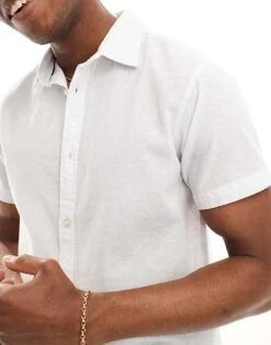 Jack & Jones Short Sleeve Linen Shirt In White For Men -Men Style Shop 206040201 4