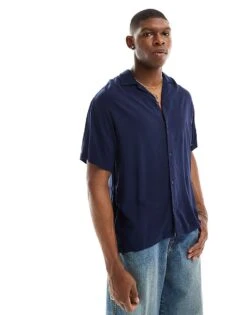 Jack & Jones Revere Collar Shirt In Navy For Men Navy Blazer -Men Style Shop 206040215 1 navyblazer 1