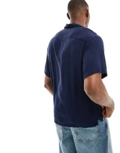 Jack & Jones Revere Collar Shirt In Navy For Men Navy Blazer -Men Style Shop 206040215 3