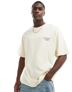 Jack & Jones Oversized T-shirt With Atalier Backprint In Pale Yellow For Men Buttercream -Men Style Shop 206040231 2