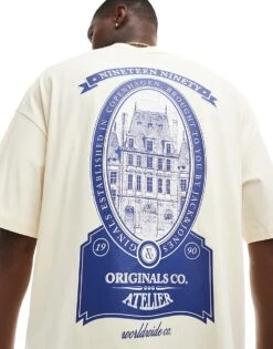 Jack & Jones Oversized T-shirt With Atalier Backprint In Pale Yellow For Men Buttercream -Men Style Shop 206040231 3