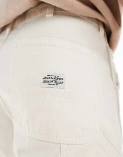 Jack & Jones Loose Fit Carpenter Twill Trouser In White For Men Jet Stream -Men Style Shop 206040257 2