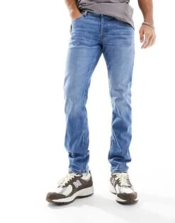 Jack & Jones Glenn Slim Tapered Fit Jeans In Mid Blue Wash For Men Blue Denim -Men Style Shop 206040297 4