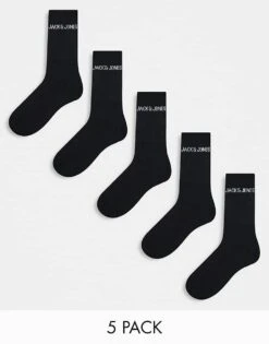 Jack & Jones 5 Pack Ribbed Logo Socks In Black For Men -Men Style Shop 206040338 1 black 1