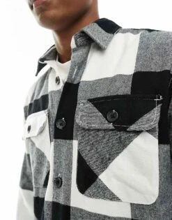 Jack & Jones Oversized Buffalo Check Overshirt In White & Black For Men Whisper White -Men Style Shop 206040350 3