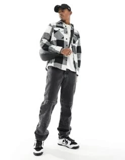 Jack & Jones Oversized Buffalo Check Overshirt In White & Black For Men Whisper White -Men Style Shop 206040350 4