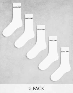 Jack & Jones 5 Pack Ribbed Logo Socks In White For Men -Men Style Shop 206040390 1 white 1