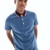 Jack & Jones Essentials Slim Fit Tipped Pique Logo Polo In Blue For Men Denim Blue Detail:sl