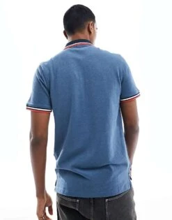 Jack & Jones Essentials Slim Fit Tipped Pique Logo Polo In Blue For Men Denim Blue Detail:sl -Men Style Shop 206040475 3