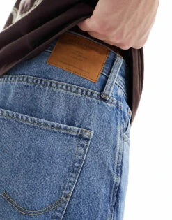 Jack & Jones Chris Straight Fit Jeans In Mid Blue Wash For Men Blue Denim -Men Style Shop 206040498 2