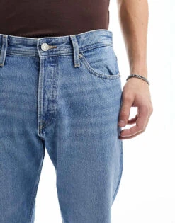 Jack & Jones Chris Straight Fit Jeans In Mid Blue Wash For Men Blue Denim -Men Style Shop 206040498 4