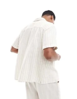 Jack & Jones Originals Revere Collar Textured Stripe Shirt In Beige For Men Fields Of Rye -Men Style Shop 206040546 2