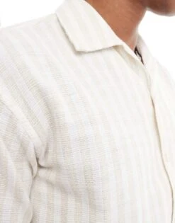 Jack & Jones Originals Revere Collar Textured Stripe Shirt In Beige For Men Fields Of Rye -Men Style Shop 206040546 3