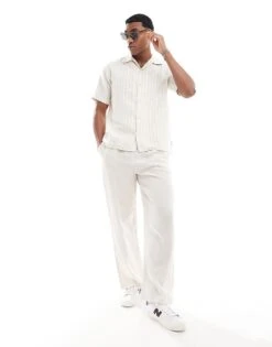 Jack & Jones Originals Revere Collar Textured Stripe Shirt In Beige For Men Fields Of Rye -Men Style Shop 206040546 4