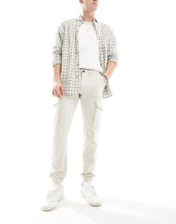 Jack & Jones Slim Fit Cargo Trouser In Beige For Men Moonbeam -Men Style Shop 206040571 3