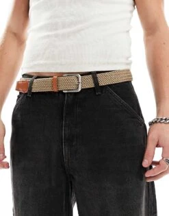 Jack & Jones Woven Belt With Buckle In Tan For Men Incense