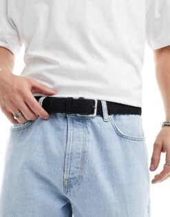 Jack & Jones Woven Belt With Buckle In Black For Men