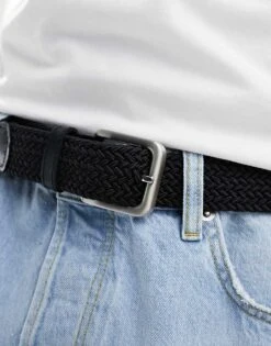 Jack & Jones Woven Belt With Buckle In Black For Men -Men Style Shop 206040613 3