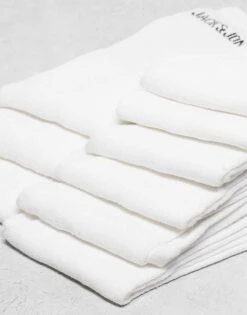 Jack & Jones 9 Pack Ribbed Logo Socks In White For Men -Men Style Shop 206040646 2