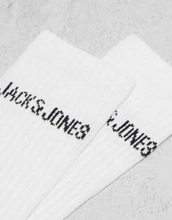 Jack & Jones 9 Pack Ribbed Logo Socks In White For Men -Men Style Shop 206040646 3