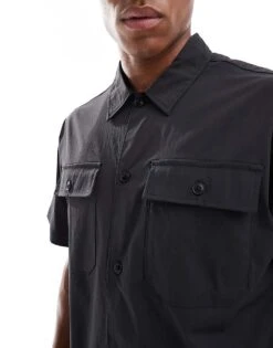 Jack & Jones Co-ord Oversized Nylon Utility Pocket Shirt In Black For Men -Men Style Shop 206091546 3